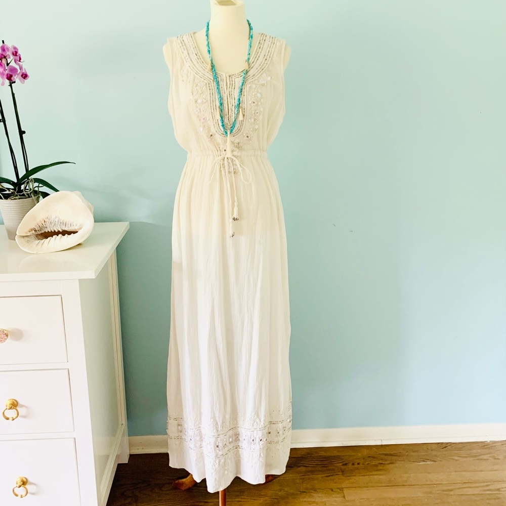 Stunning Cream Calypso St Barth Hand Beaded Maxi L